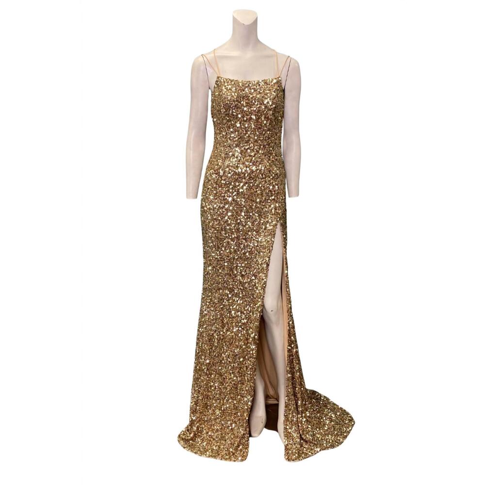 NEW SOPHIA THOMAS sequin evening gown in gold